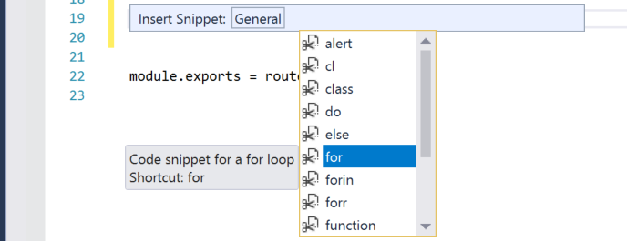 pro smyčku for v sadě Visual Studio