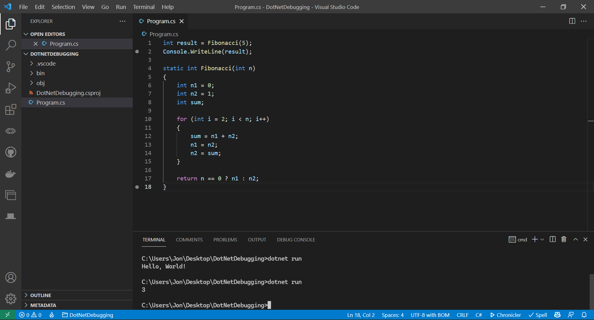 terminalvindue med ændret programoutput.