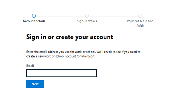 Geben Sie Ihre E-Mail-Adresse ein, um Ihr Konto zu erstellen.