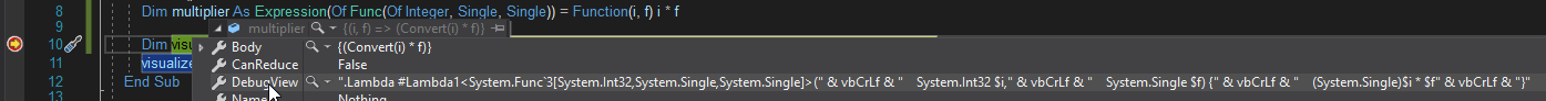 Screenshot dell'albero delle espressioni DebugView.