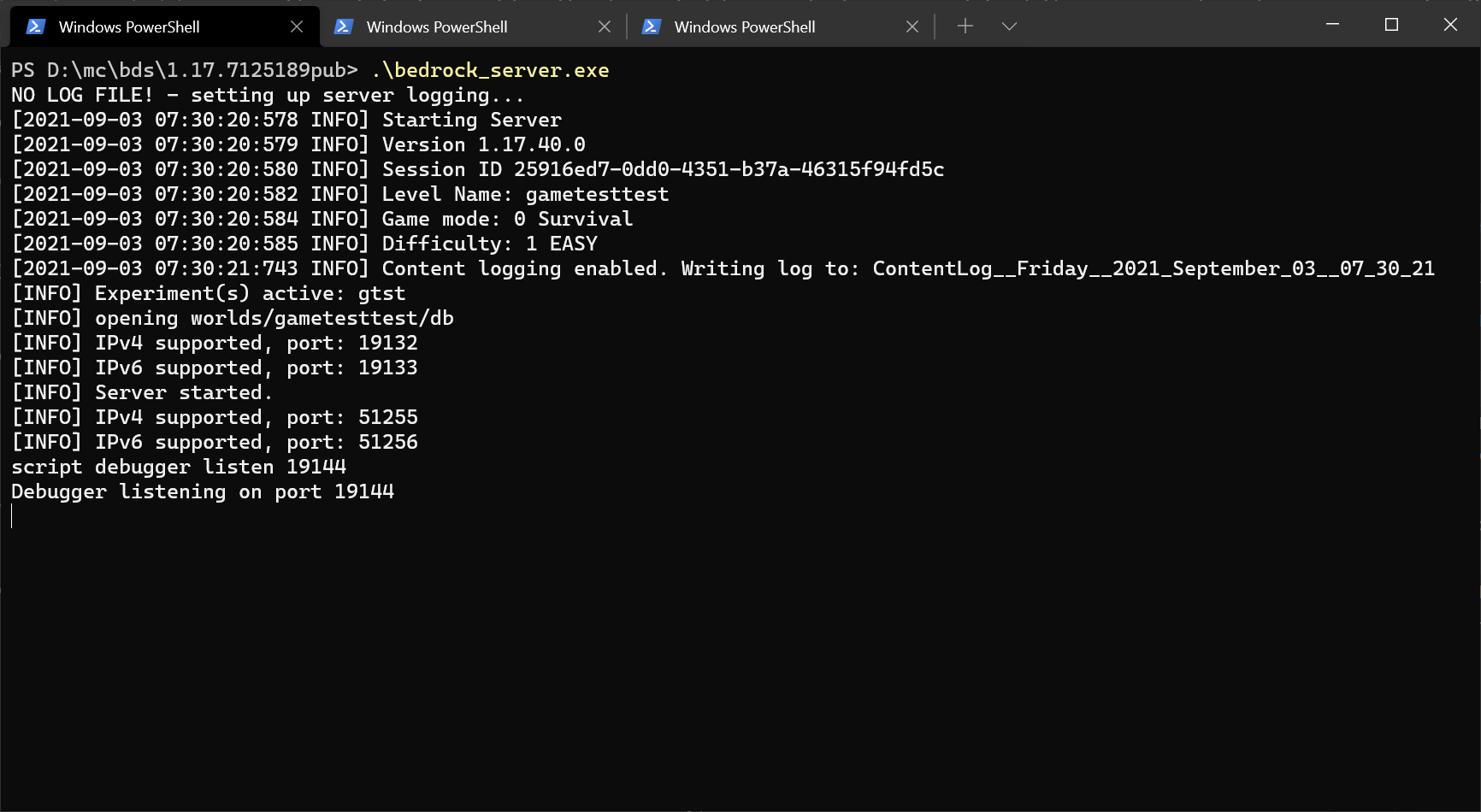 Debugger del server in ascolto su una porta