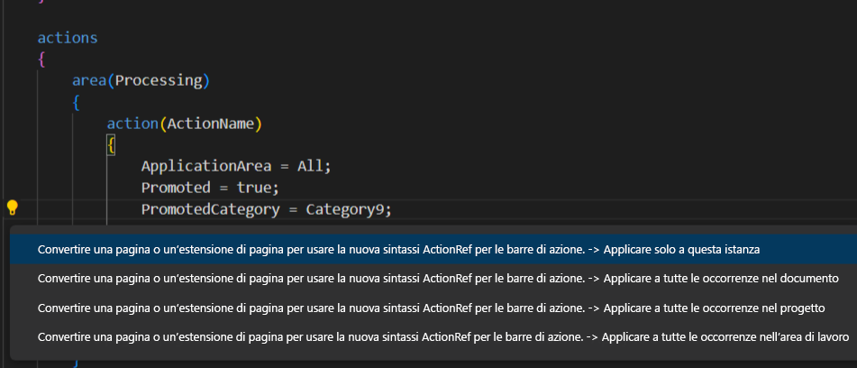 Screenshot dell'azione di codice.
