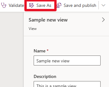 Screenshot parziale della progettazione vista. Lo stato attivo è sull'opzione Salva.