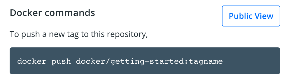 Screenshot che mostra la pagina dell'hub Docker con un comando Docker suggerito.