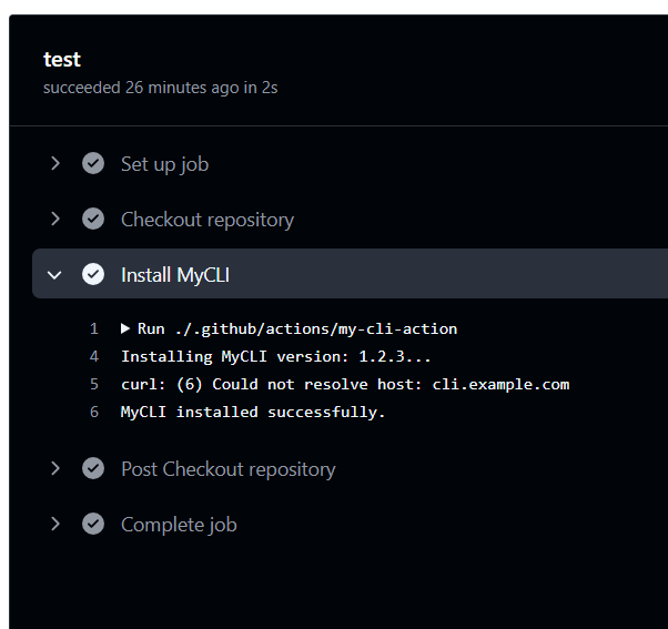 JavaScript GitHub 작업의 테스트 결과 스크린샷