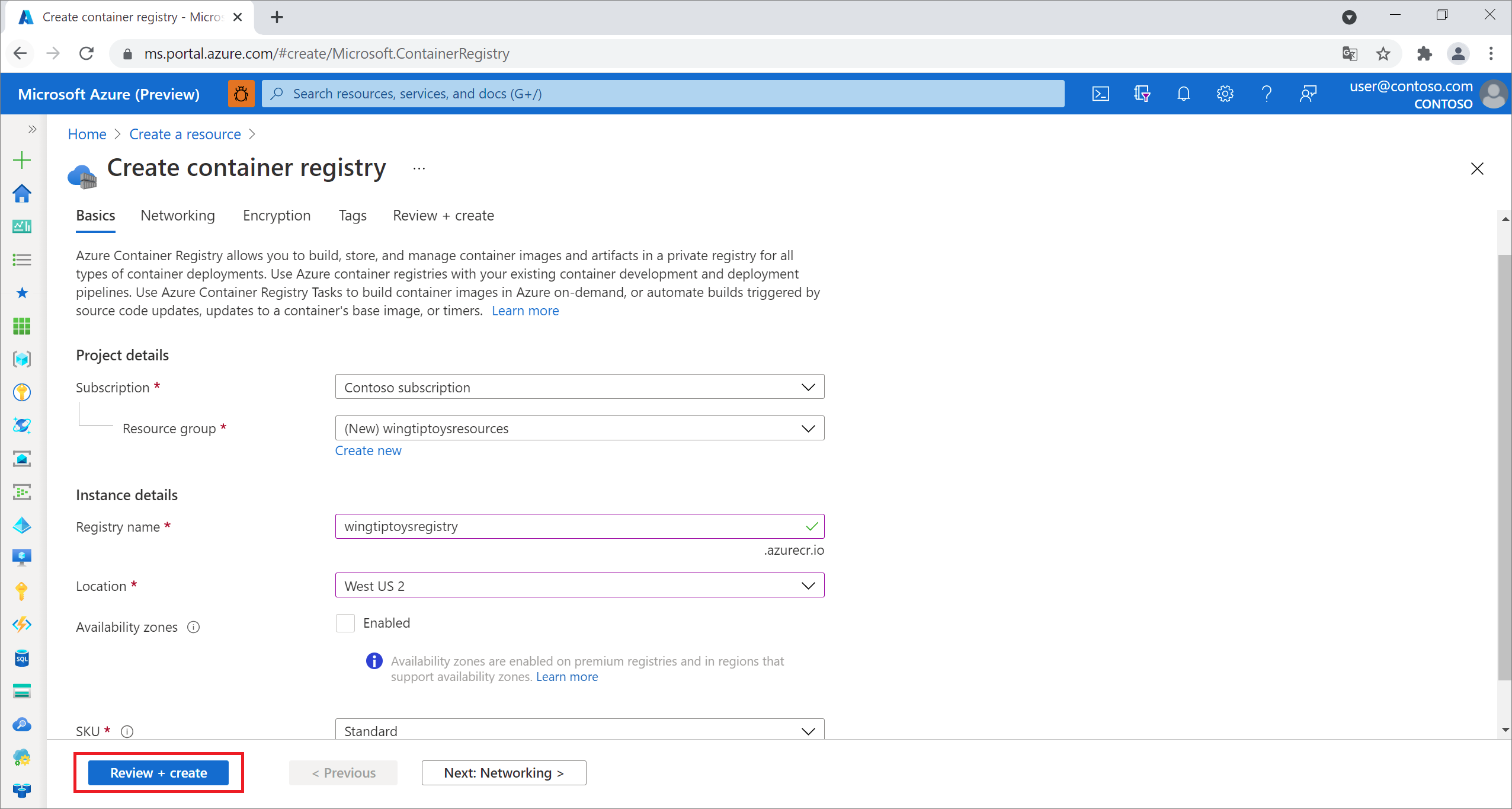 Konfigurowanie ustawień usługi Azure Container Registry