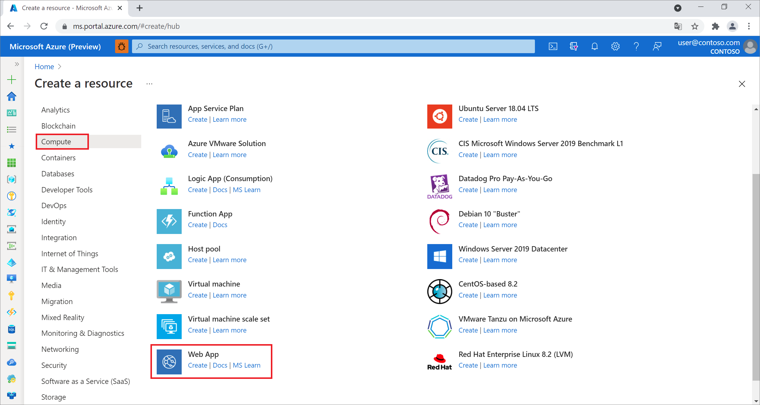 Tworzenie nowej aplikacji internetowej w witrynie Azure Portal