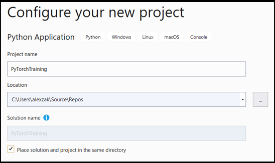 Konfigurowanie nowej aplikacji w języku Python