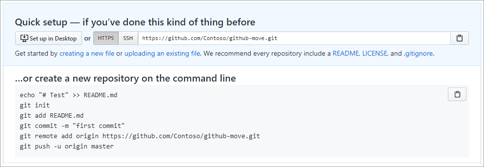 Captură de ecran cu importul codului într-un depozit GitHub.