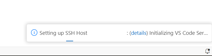 Captură de ecran care arată notificarea de inițializare a serverului Visual Studio Code la conectarea la gazda SSH.