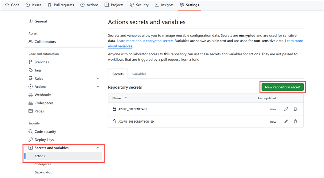 สกรีนช็อตของอินเทอร์เฟซพอร์ทัล GitHub สําหรับการสร้างข้อมูลลับ