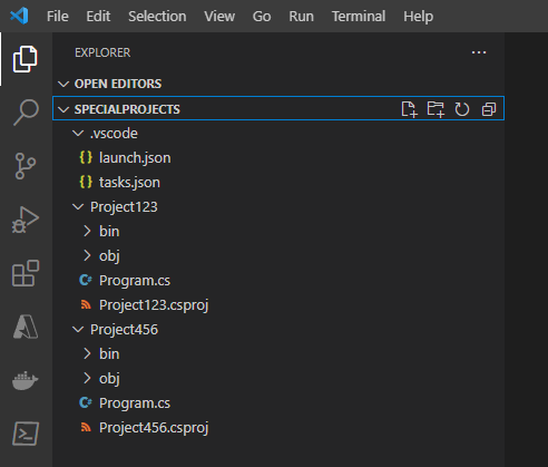 สกรีนช็อตที่แสดงโครงสร้างโฟลเดอร์ในมุมมอง EXPLORER
